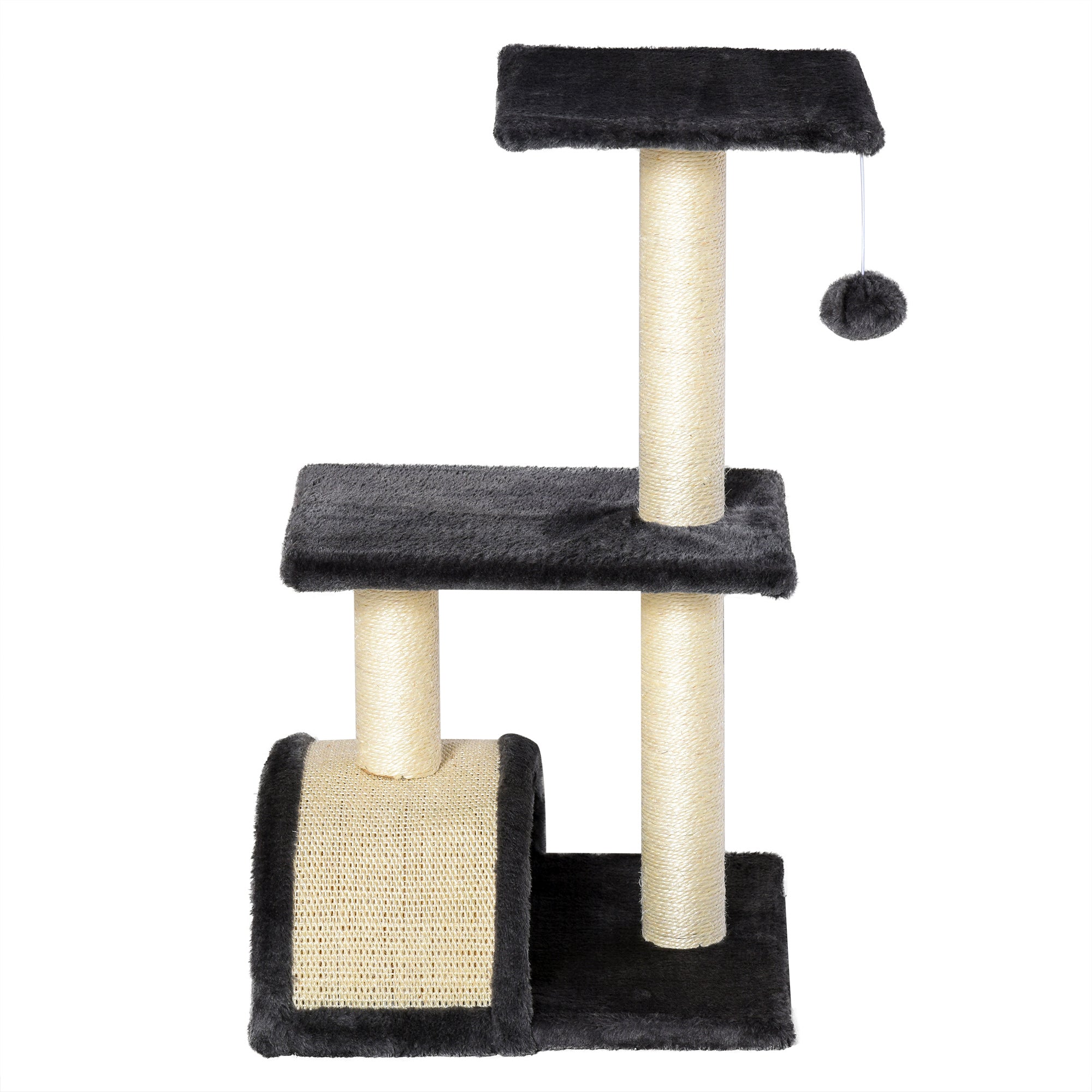 Cat Tree Tower for Indoor Cats, 28 Inches Climbing Activity Center w/ Sisal Scratching Post, Pad, Arc Perch, Hanging Ball, Toy, Grey and Cream White