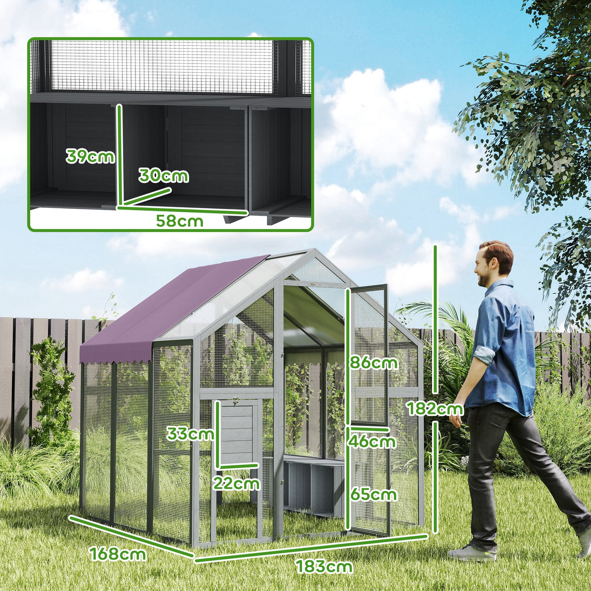 PawHut Large Walk-In Chicken Coop with Waterproof Cover, Split Door, 2 ...