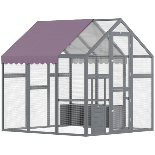 Chicken Run, Large Wooden Walk In Chicken Coop with Waterproof Cover, Split Door, 2 Nesting Boxes, 2 Roosting Bars, Poultry Hen Cage for 6-8 Chickens, Ducks, Geese, Rabbits, 1.7 x 1.8 x 1.8 m