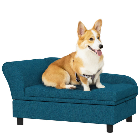 PawHut Pet Sofa, Dog Couch, Elevated Pet Bed for Small Dogs, with Hidden Storage, Soft Tufted Cushion, Dark Blue
