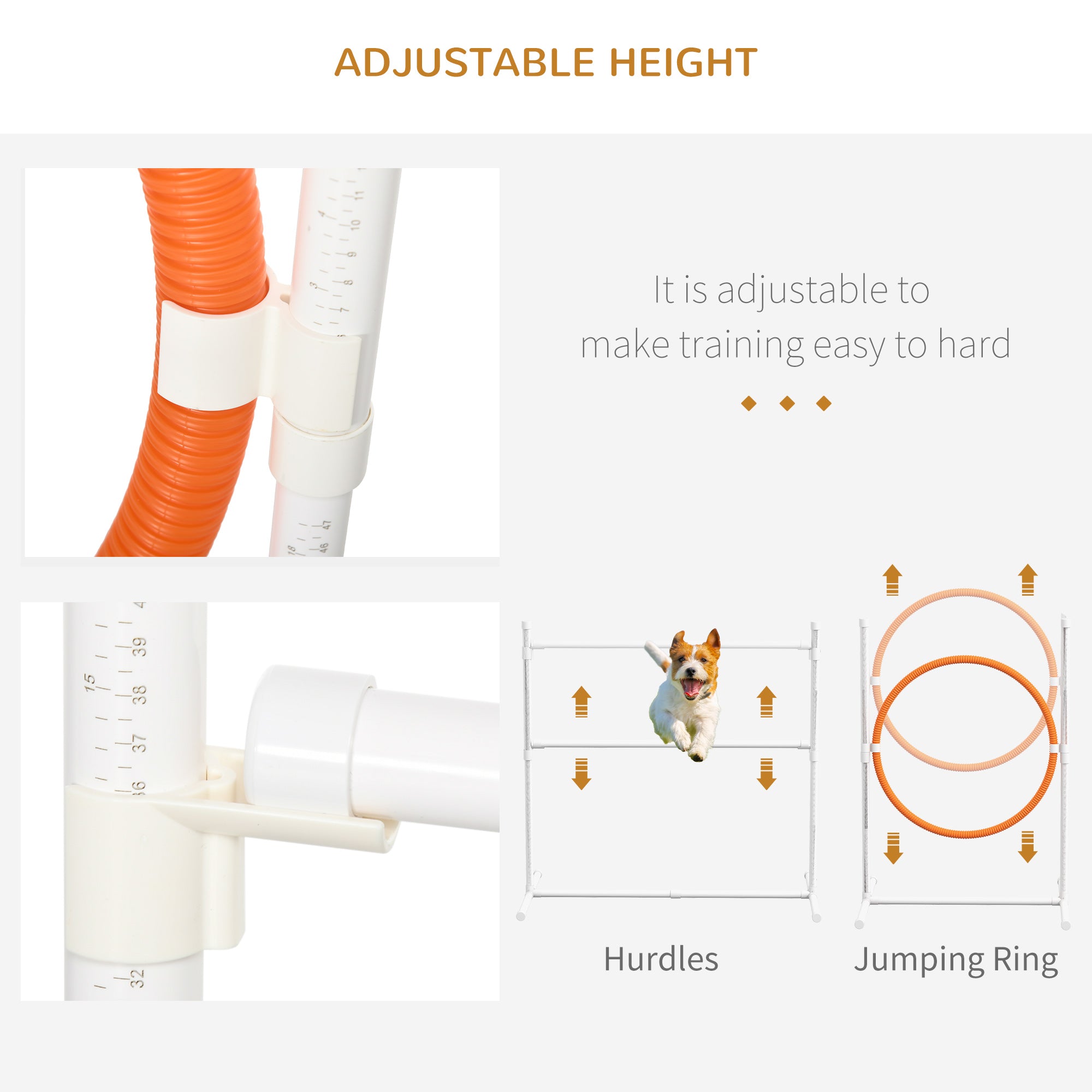 7Pcs Dog Agility Training Equipment 11.5KG Net Weight, Obstacle Starter Kit with 2 Tunnels, Adjustable Jump Ring, 2 Jumpers, Weave Poles, Pause Box, Carrying Bag, Whistle