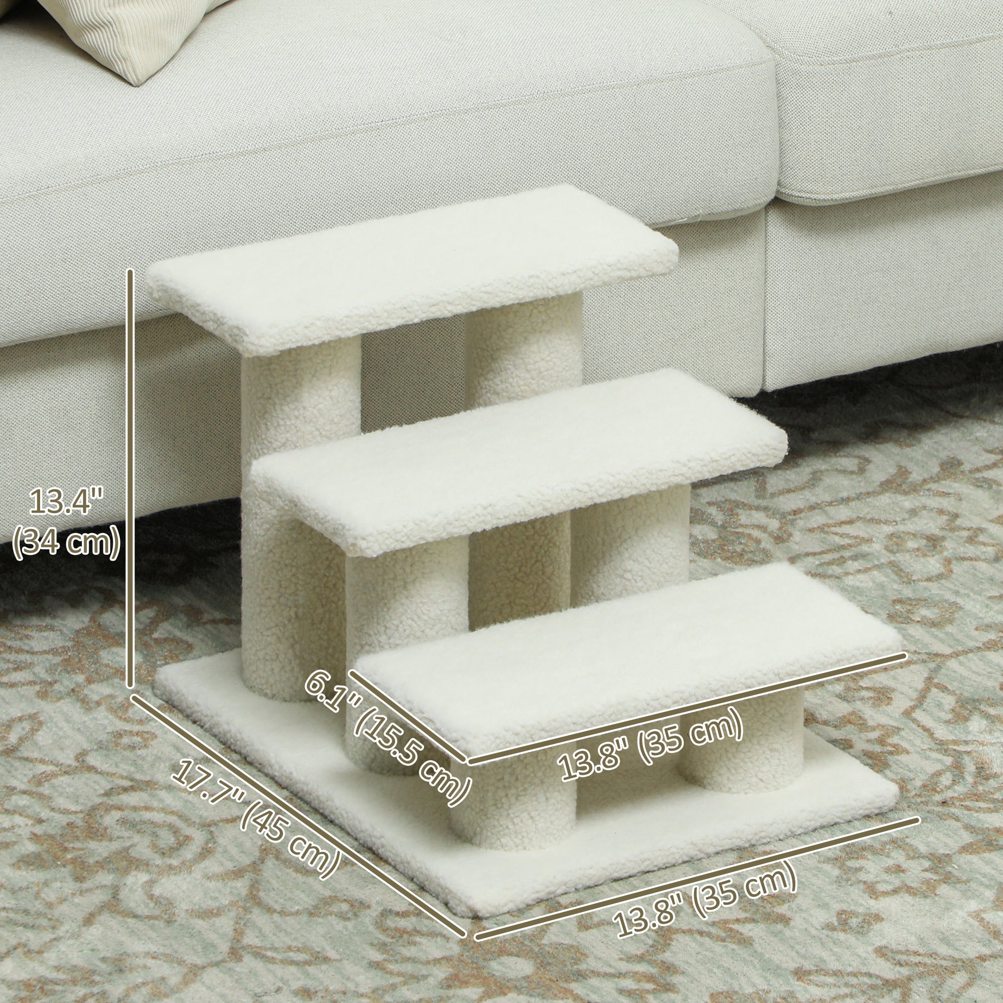3-Step Multi-Level Carpeted Cat Scratching Post Pet Stairs, Beige