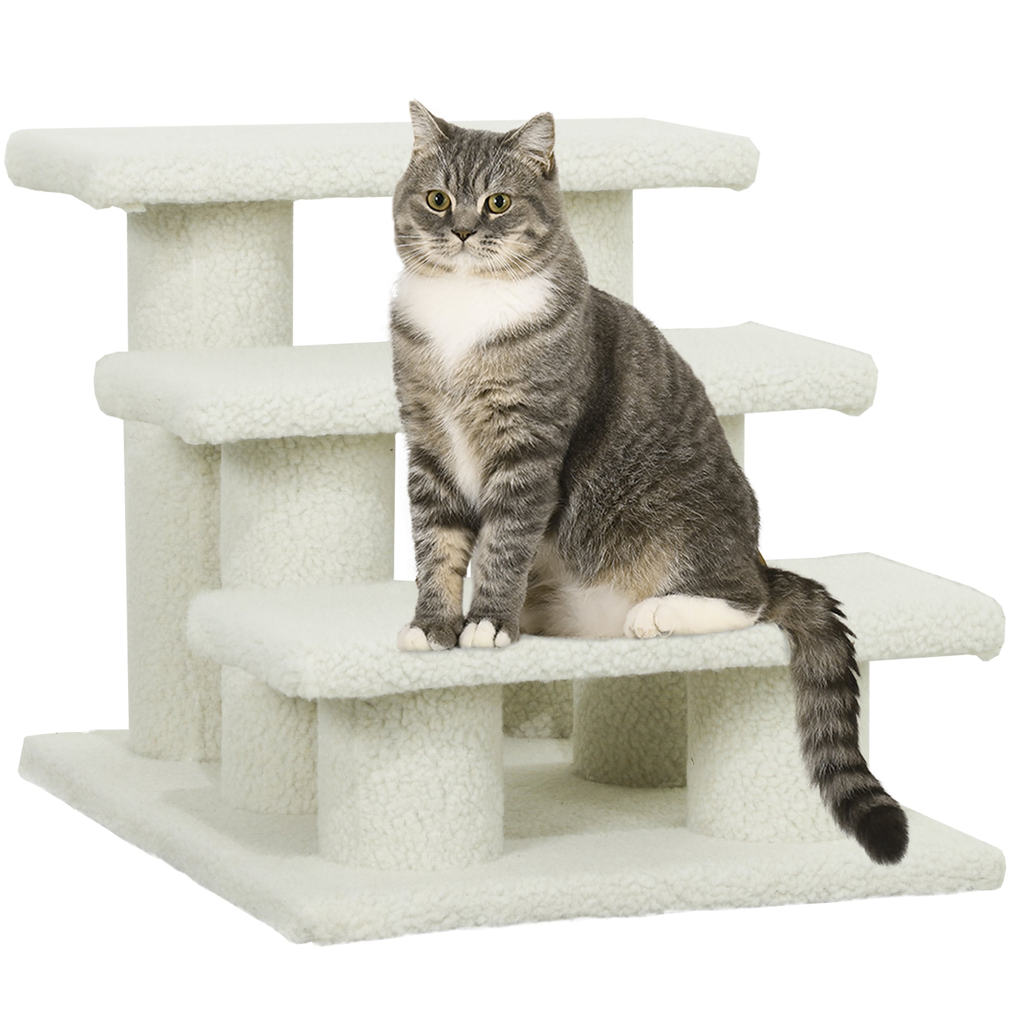 3-Step Multi-Level Carpeted Cat Scratching Post Pet Stairs, Beige
