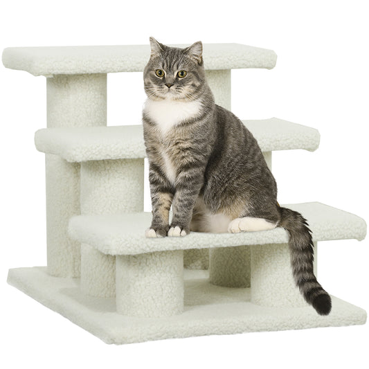 3-Step Multi-Level Carpeted Cat Scratching Post Pet Stairs, Beige