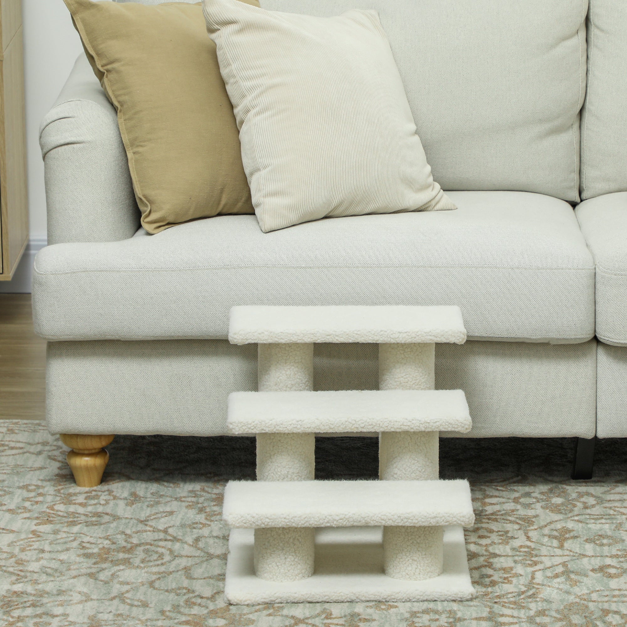 3-Step Multi-Level Carpeted Cat Scratching Post Pet Stairs, Beige