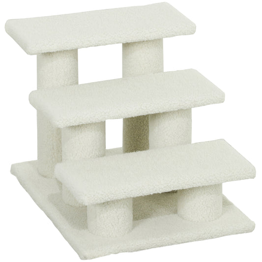 3-Step Multi-Level Carpeted Cat Scratching Post Pet Stairs, Beige