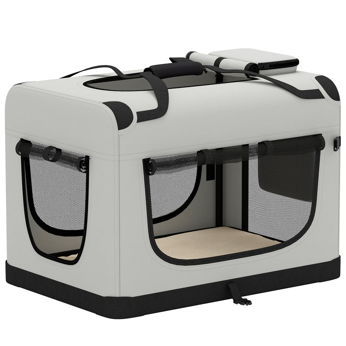 Pet Carrier Bag, Soft-Sided Dog Carrier for Extra Large Dogs, Portable Pet Travel Bag with Security Buckle Strap, Mesh Windows, Washable Cushion and Bowl, Light Grey