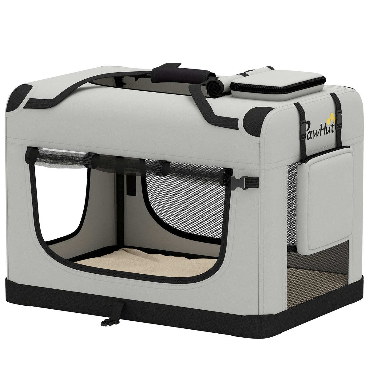 Pet Carrier Bag, Soft-Sided Dog Carrier for Extra Large Dogs, Portable Pet Travel Bag with Security Buckle Strap, Mesh Windows, Washable Cushion and Bowl, Light Grey