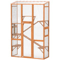 Load image into Gallery viewer, PawHut Outdoor Catio Cat Enclosure, Large Wooden Cat House with 6 Jumping Platforms, Scratching Post, 2 Ramps, Waterproof Roof, Cat Cage Window Access for 2-3 Kittens, 99" H, Orange
