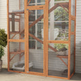 Load image into Gallery viewer, PawHut Outdoor Catio Cat Enclosure, Large Wooden Cat House with 6 Jumping Platforms, Scratching Post, 2 Ramps, Waterproof Roof, Cat Cage Window Access for 2-3 Kittens, 99" H, Orange

