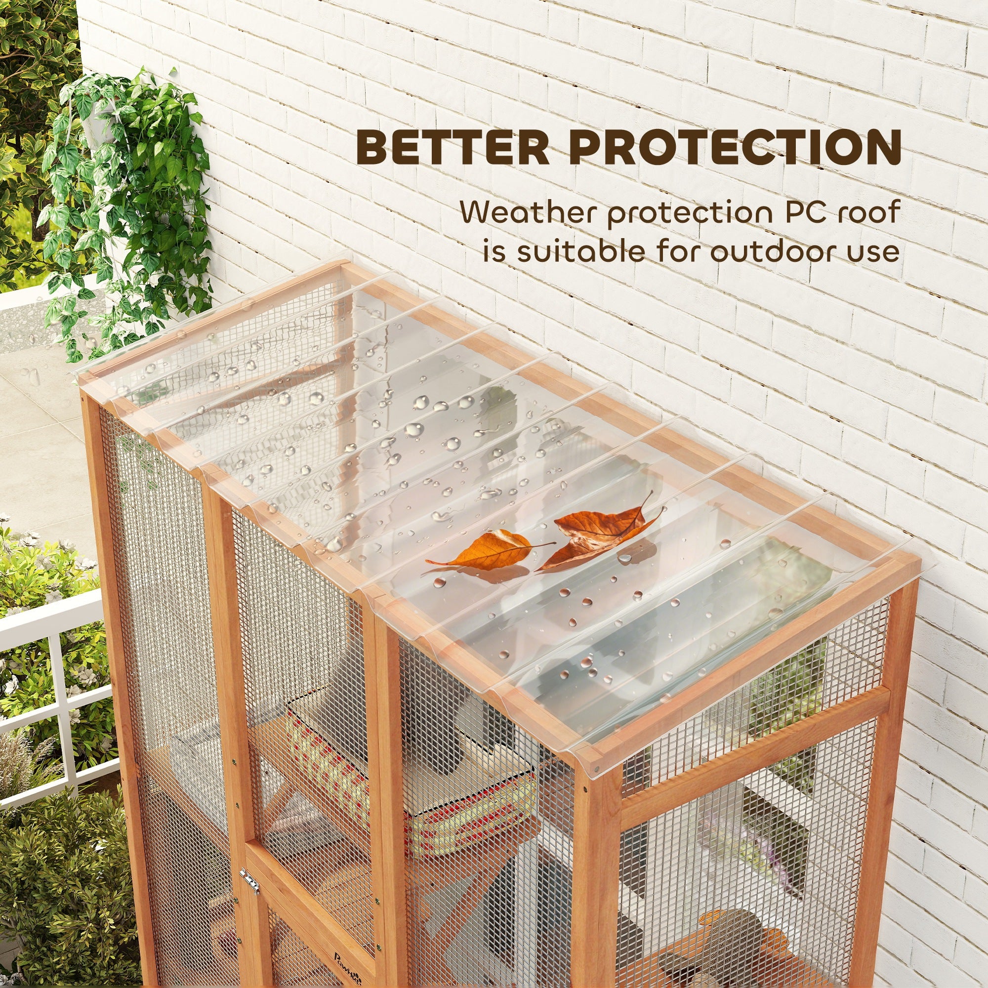 PawHut Outdoor Catio Cat Enclosure, Large Wooden Cat House with 6 Jumping Platforms, Scratching Post, 2 Ramps, Waterproof Roof, Cat Cage Window Access for 2-3 Kittens, 99" H, Orange