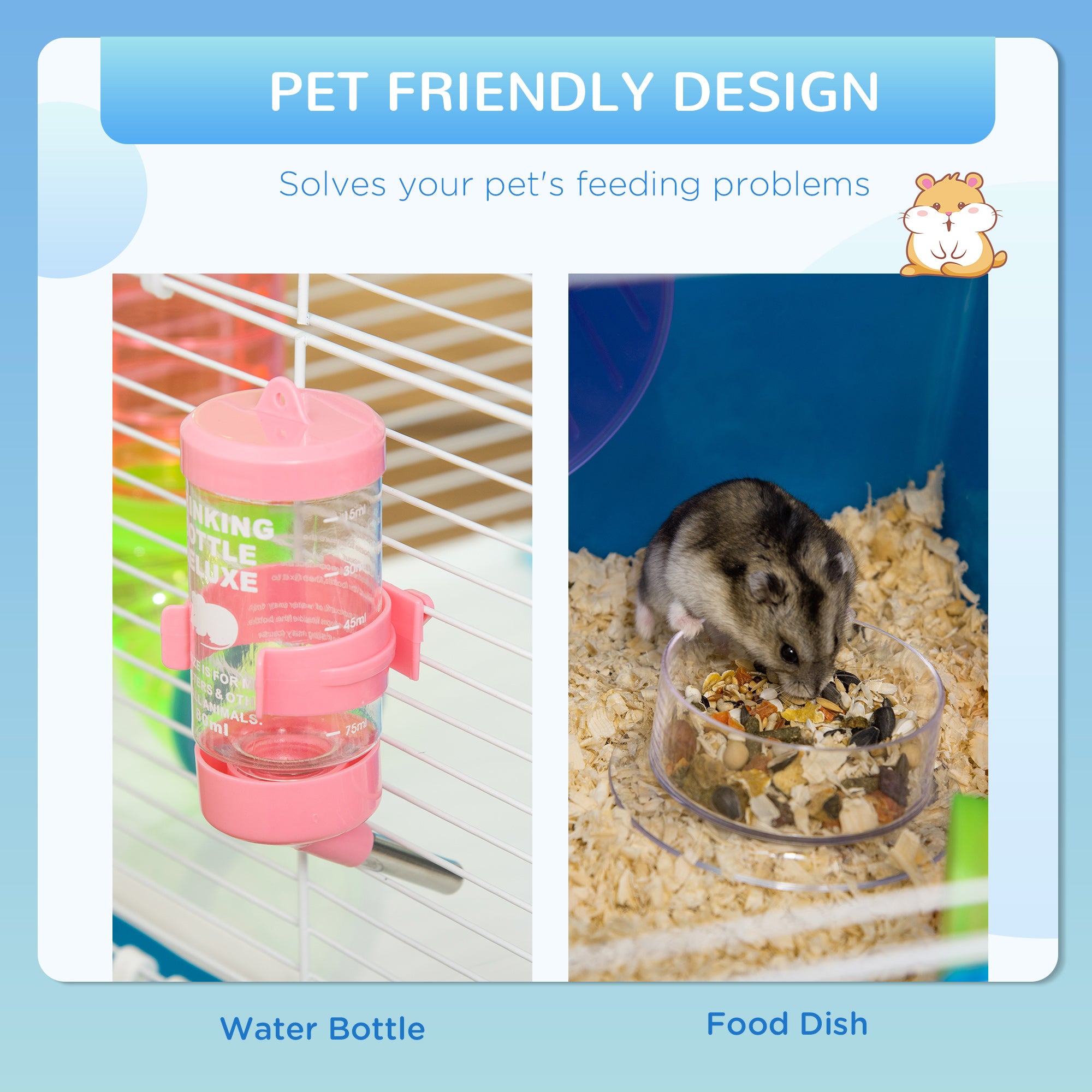 Hamster Cage, Large Small Animal House, 5-Level Guinea Pig Cage Gerbil Haven, Tunnel Tube System, with Water Bottle, Exercise Wheel, Food Dish, Ramps, Blue