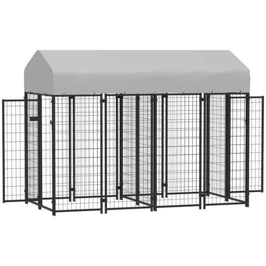 PawHut Outdoor Dog Kennel with Two-Room Design, Large Dog Run with Water-Resistant & Sun-Proof Cover, 2 Doors, Secure Lock, Dog Kennel Outside for Small, Medium, Large Dogs, 7.8' x 4.1' x 6'