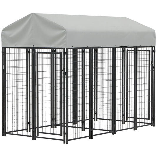 PawHut Outdoor Dog Kennel with Two-Room Design, Large Dog Run with Water-Resistant & Sun-Proof Cover, 2 Doors, Secure Lock, Dog Kennel Outside for Small, Medium, Large Dogs, 7.8' x 4.1' x 6'