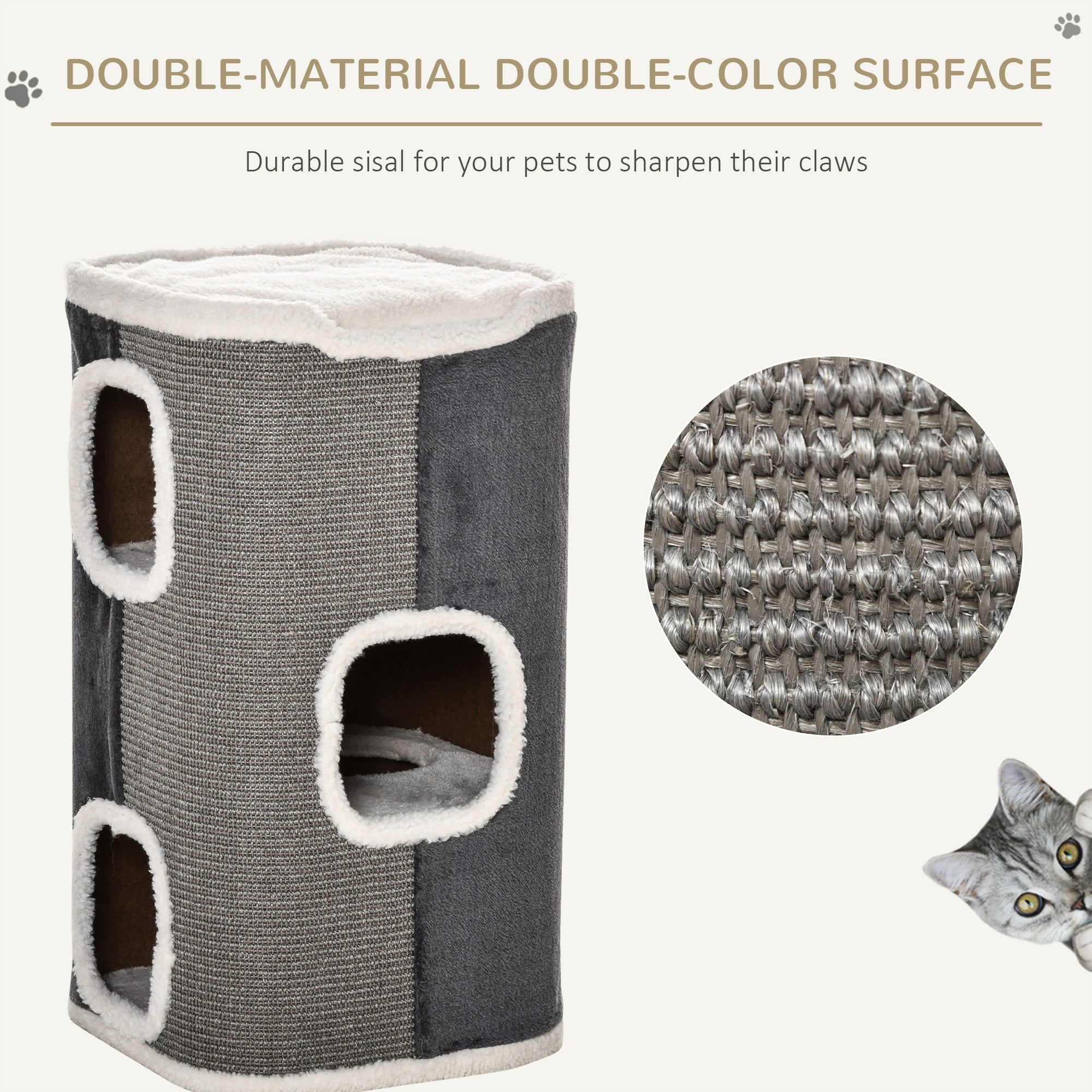 Cat Barrel Scratching Post Cat Tree for Indoor Cats Kitten Climbing Frame Pet Play Tower Soft Plush & Lamb Fleece Grey