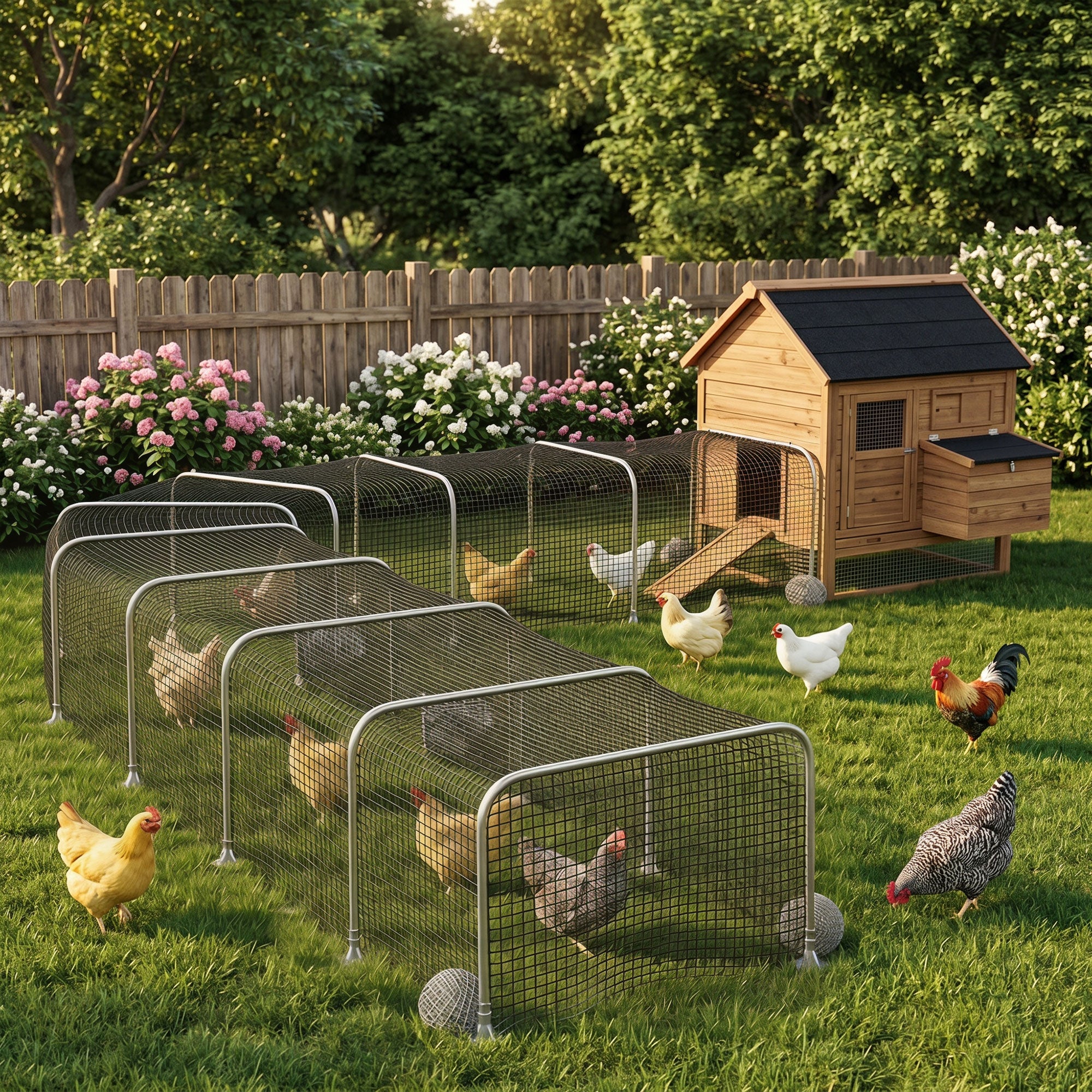 Extra Long Chicken Tunnel for Outside, 354" x 39" Galvanized Steel Chicken Run with Nylon Netting, 10 Arches for 10-15 Chickens or Ducks, Backyard Farm Yard, Silver
