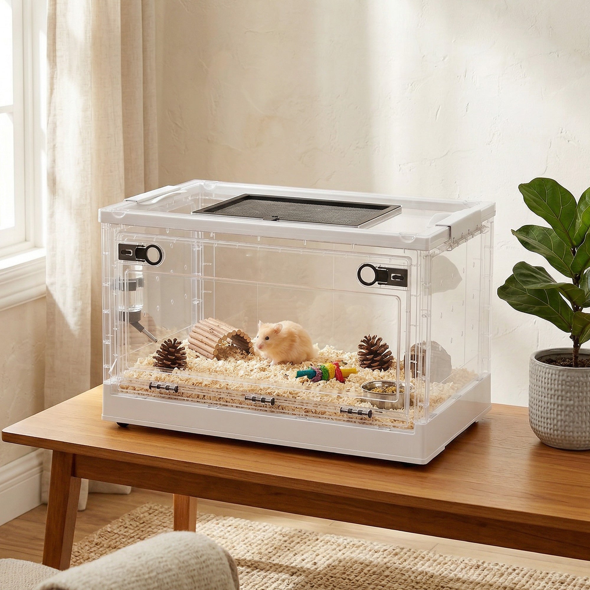 Hamster Cage, Stackable Small Animal Cage with Front Door, Ventilated Gebril Habitat for Dwarf Hamsters, Gerbils, Mice, 22" x 13" x 12", White
