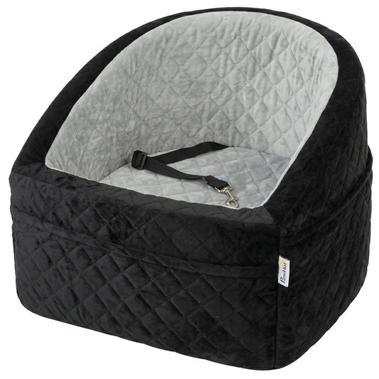 Dog Car Seat, Dog Booster Car Seat for Small Breeds Under 10kg, Portable Pet Travel Bed Detachable Washable with Adjustable Leash, Storage Pockets, Grey