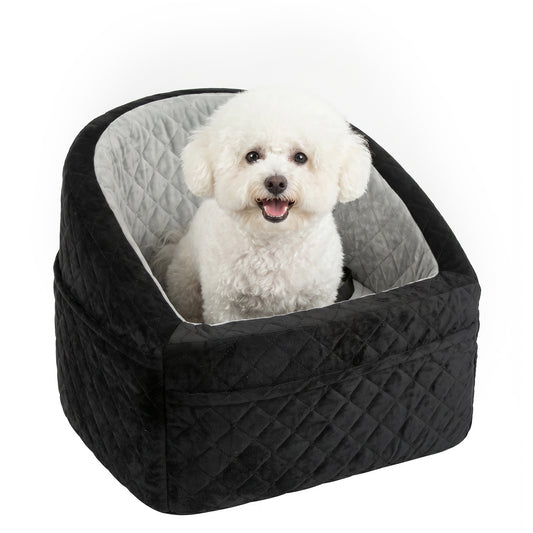 Dog Car Seat, Dog Booster Car Seat for Small Breeds Under 10kg, Portable Pet Travel Bed Detachable Washable with Adjustable Leash, Storage Pockets, Grey
