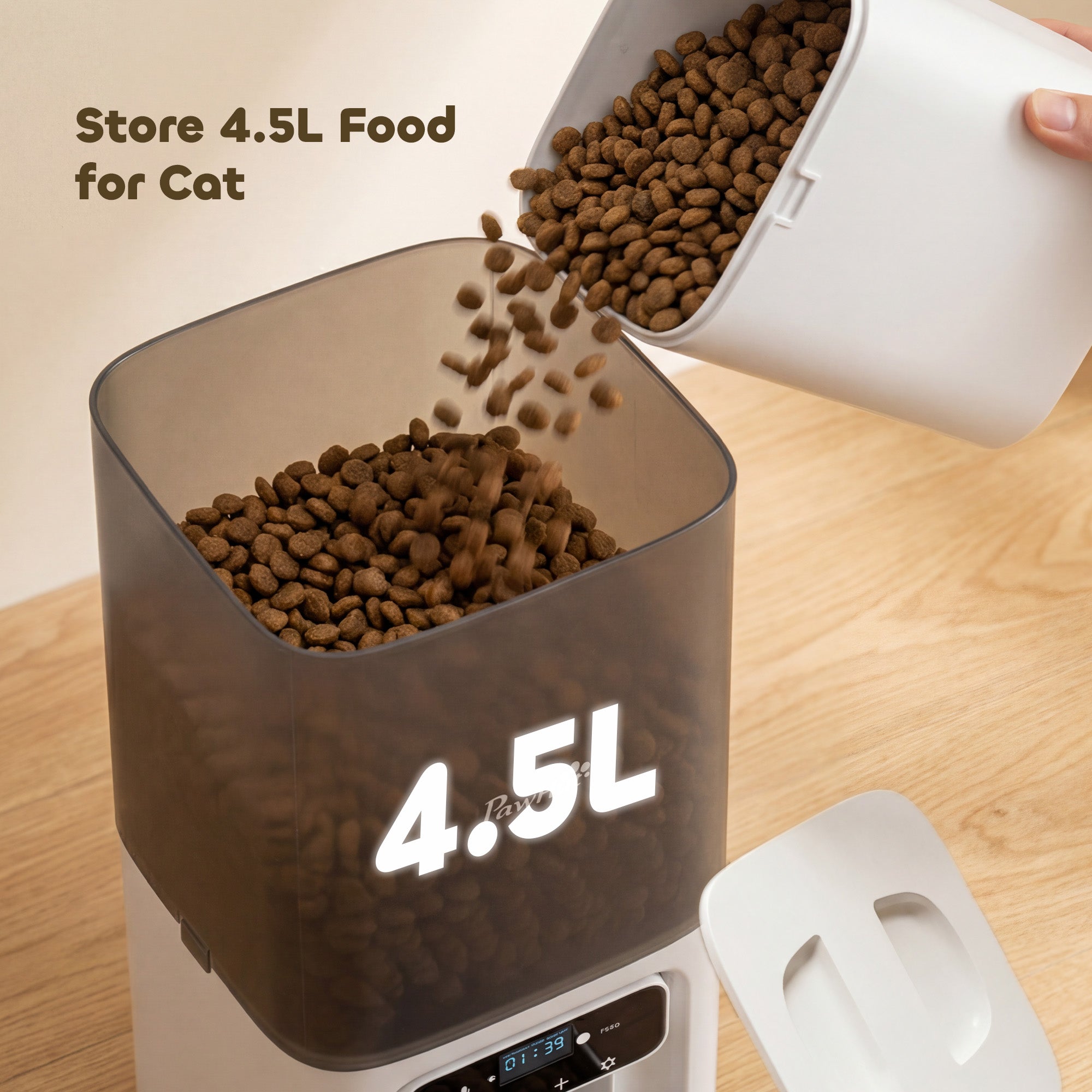 Automatic Cat Feeder w/ Stainless Steel Bowl, 4.5L Cat Food Dispenser with Timer Up to 6 Meals, Voice Recorder, Programmable Auto Pet Feeder with Portion Control, for Multi-Kittens