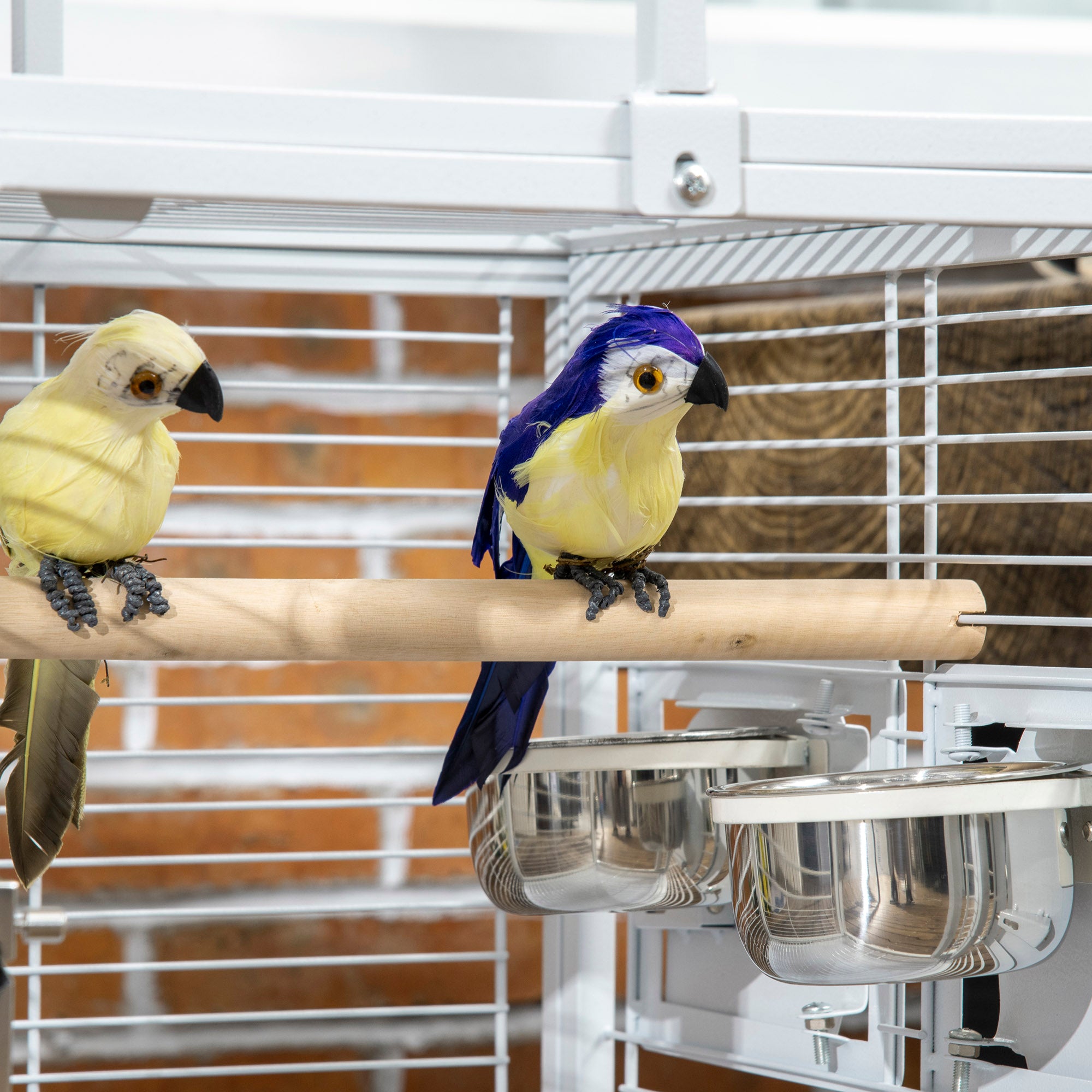 Bird Travel Carrier Cage for Parrots Conures African Grey Cockatiel Parakeets with Stand Perch, Stainless Steel Bowls, Pull Out Tray, White