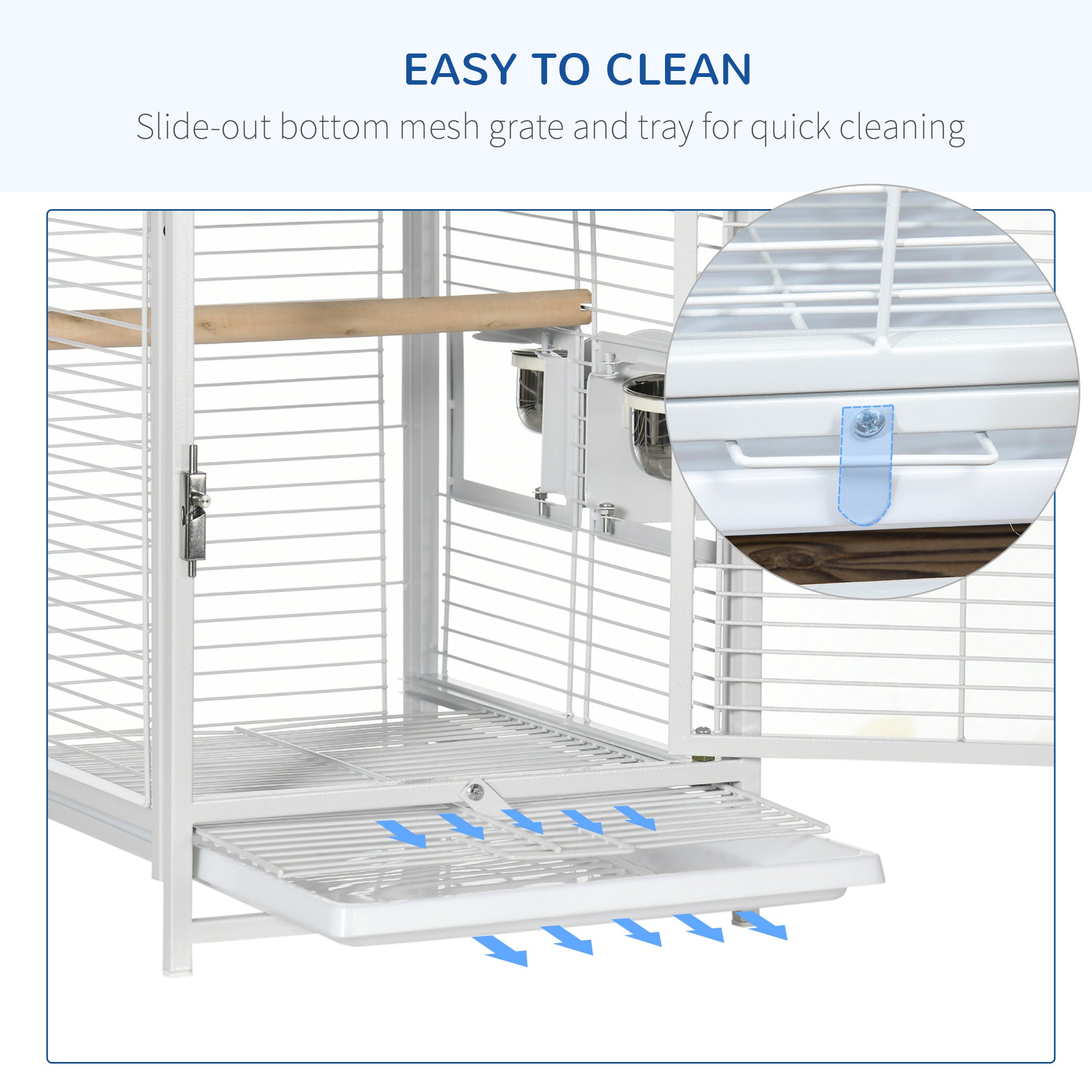 Bird Travel Carrier Cage for Parrots Conures African Grey Cockatiel Parakeets with Stand Perch, Stainless Steel Bowls, Pull Out Tray, White