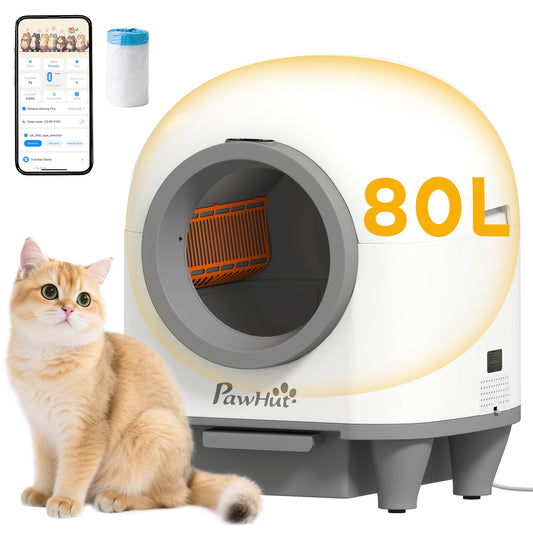 Self Cleaning Cat Litter Tray, 80L Extra Large Automatic Cat Litter Box with APP Control, Safety Protection, Odor Removal, Kitten Smart Toilet with Rubbish Bag for Multiple Kittens