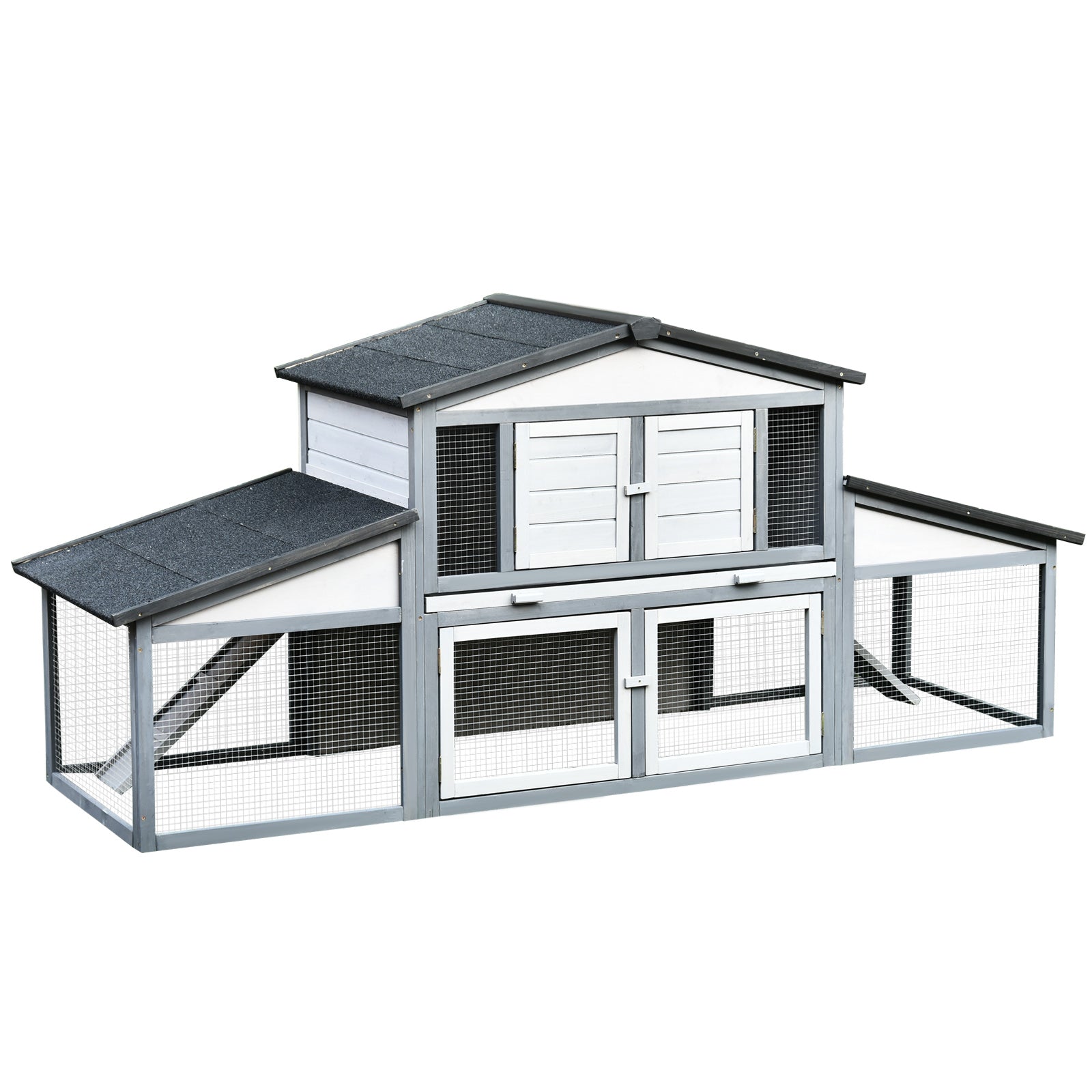 88.5" x 27.5" x 39.25" Deluxe Wooden Rabbit Hutch Backyard Bunny Cage Small Animal Living House with Outdoor Run, Grey
