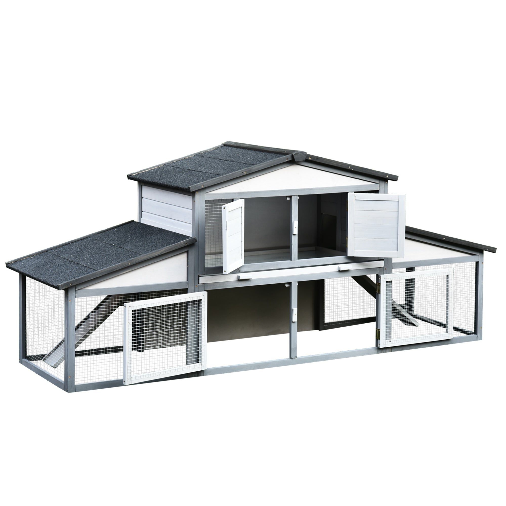 88.5" x 27.5" x 39.25" Deluxe Wooden Rabbit Hutch Backyard Bunny Cage Small Animal Living House with Outdoor Run, Grey