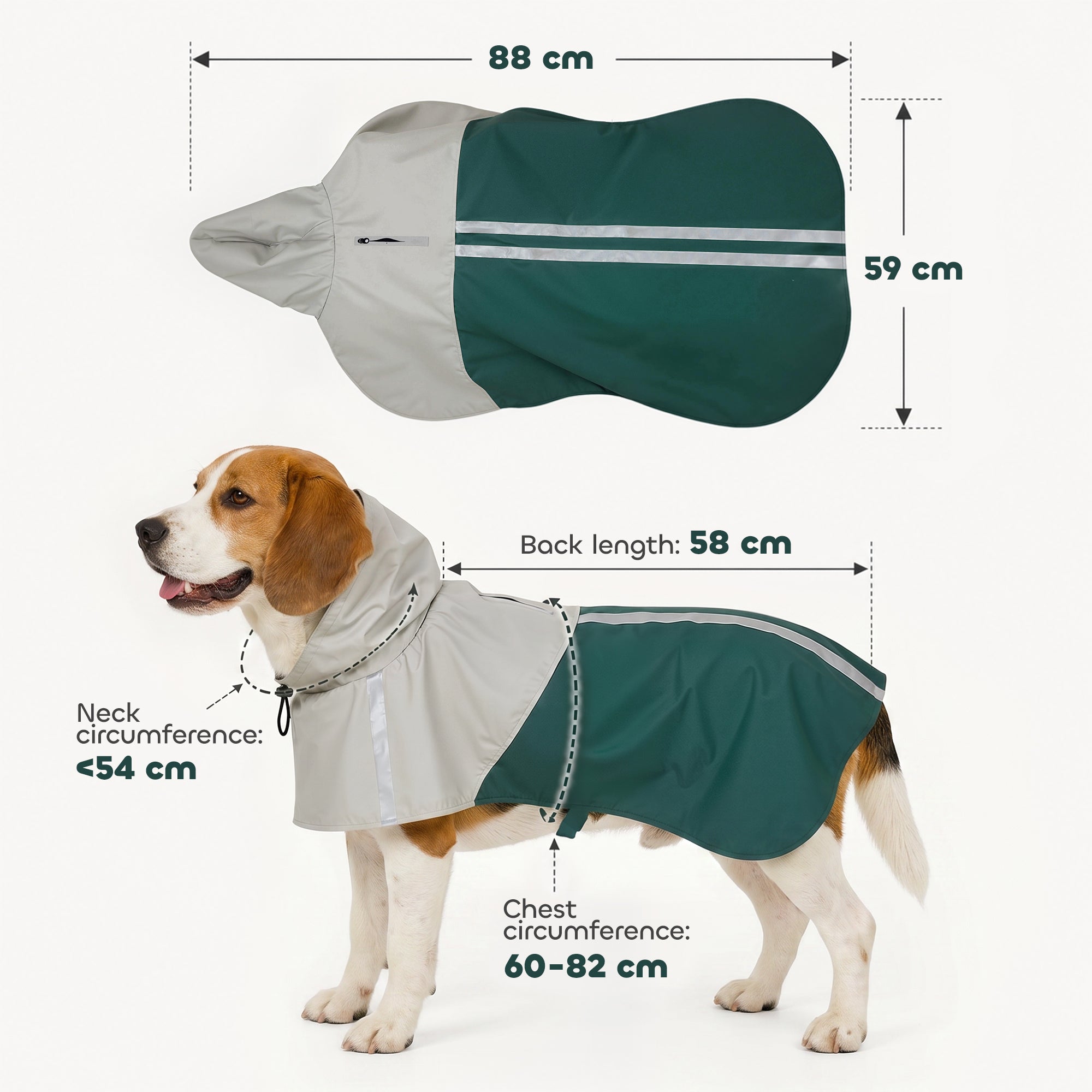 Dog Raincoat with Hood, Waterproof & Breathable Rain Jacket with Reflective Strips and Leash Hole, Adjustable Poncho for Medium Dogs, 15-20 KG Available, Green, M