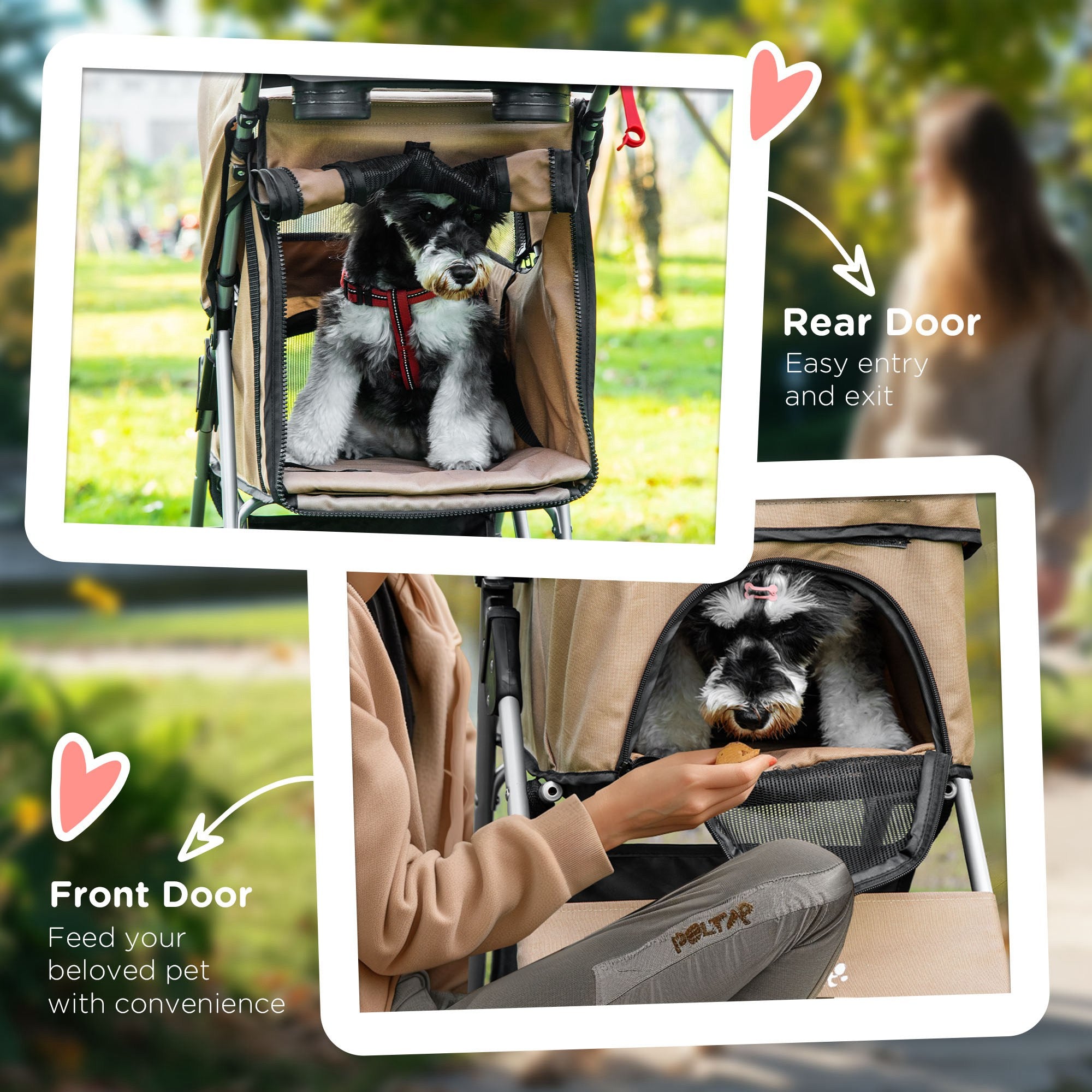 Dog Stroller, One-click Folding Pet Stroller with Cup Holder, 4 Wheels Travel Carrier w/ Brakes, 360° Swiveling Front Wheels, Storage Basket, for XS/Small Dogs Cats, Coffee