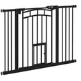 Load image into Gallery viewer, 30"H Tall Dog Gate, Pet Gate with Cat Door, Auto-Close Pressure-Mounted Steel Safety Gate Barrier, Double Locking for Doorways Hallways Stairs, Fits 29"-39.4"W, Black
