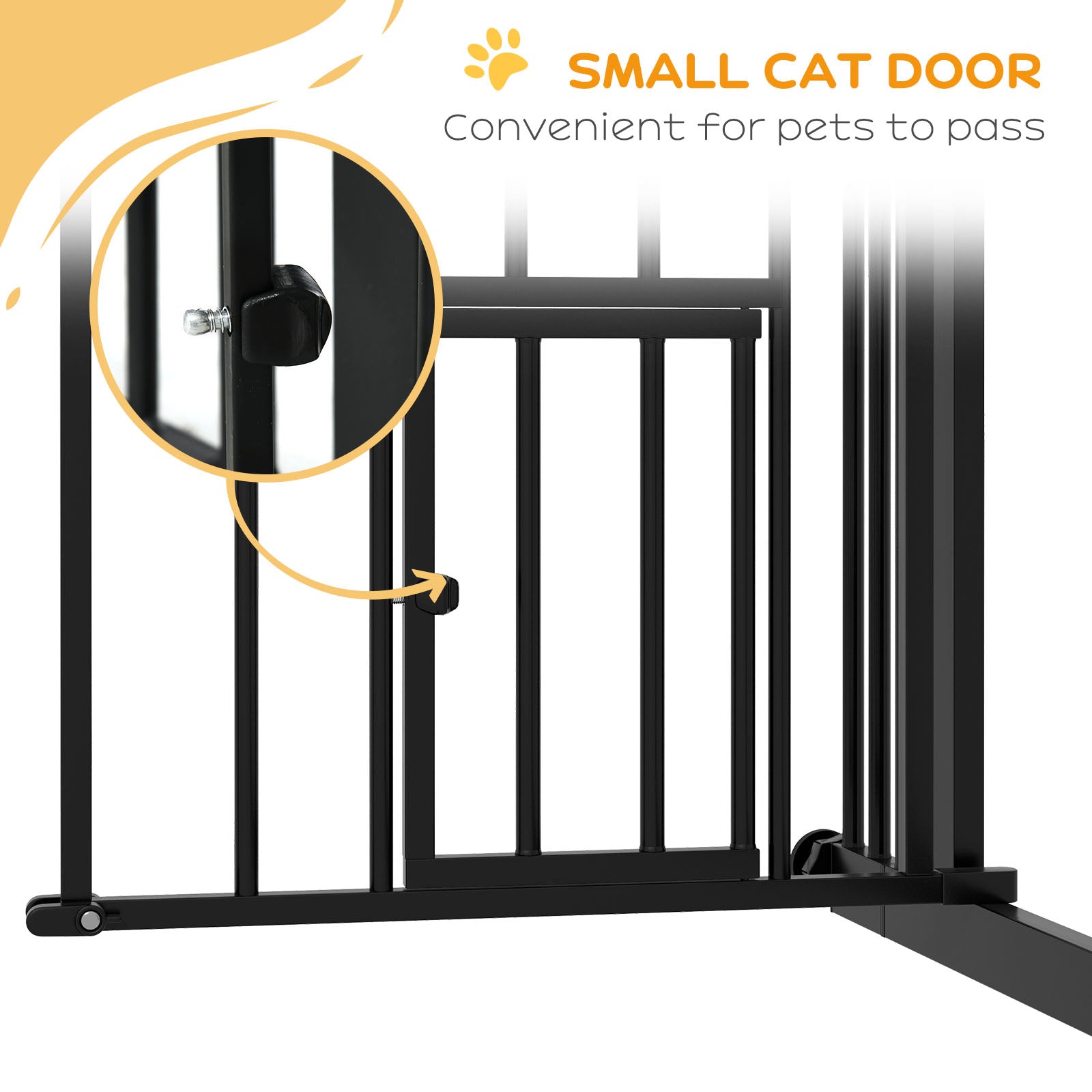 30"H Tall Dog Gate, Pet Gate with Cat Door, Auto-Close Pressure-Mounted Steel Safety Gate Barrier, Double Locking for Doorways Hallways Stairs, Fits 29"-39.4"W, Black