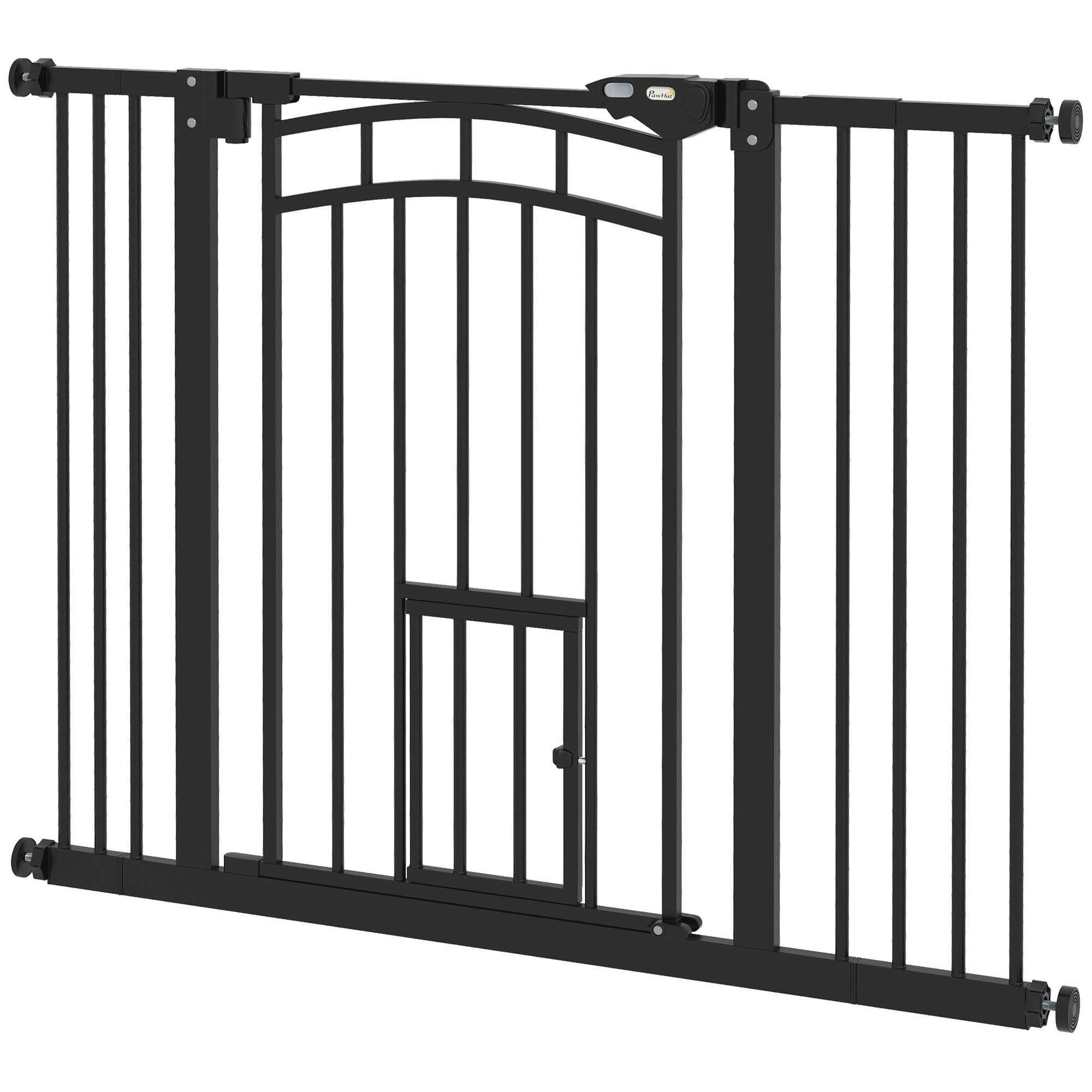 30"H Tall Dog Gate, Pet Gate with Cat Door, Auto-Close Pressure-Mounted Steel Safety Gate Barrier, Double Locking for Doorways Hallways Stairs, Fits 29"-39.4"W, Black