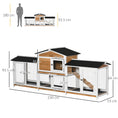 Load image into Gallery viewer, Large Rabbit Hutch Outdoor, 2-Tier Guinea Pig Hutch, Wooden Bunny Run, Small Animal House with Double Side Run Boxes, No-leak Plastic Tray, Ramp, 230 x 53 x 93.5cm, White
