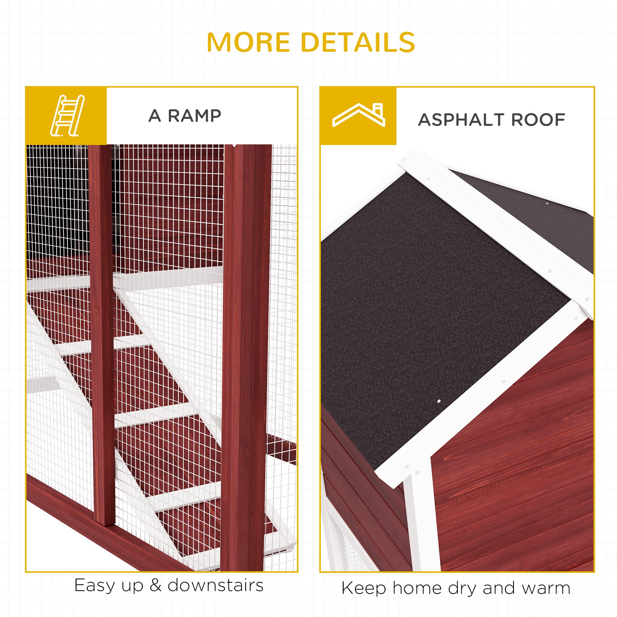 48" Weatherproof Wooden Rabbit Hutch With Slant Roof And Screened Outdoor Run, Brown