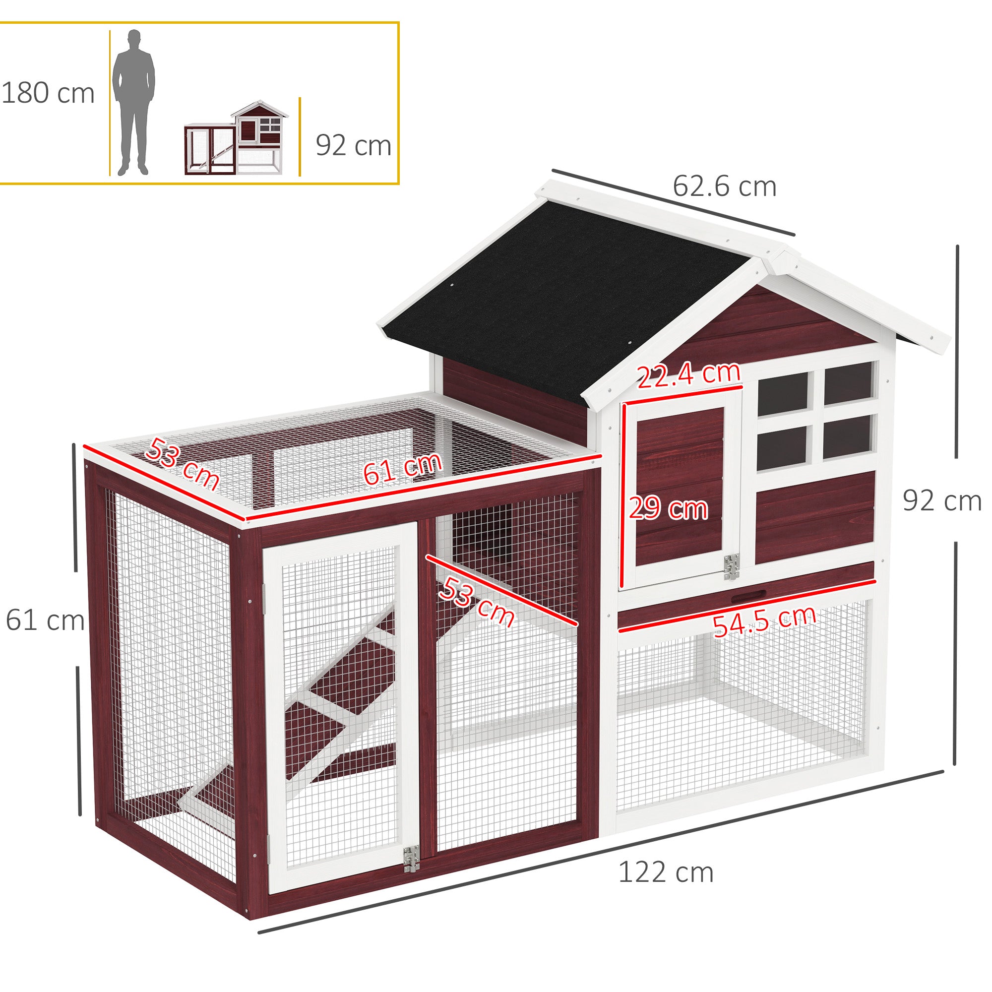 Rabbit Hutch Outdoor Wooden Guinea Pig Hutch Rabbit Run Bunny Cage Small Animal House Pull-Out Tray, Brown, 122 x 62.6 x 92 cm