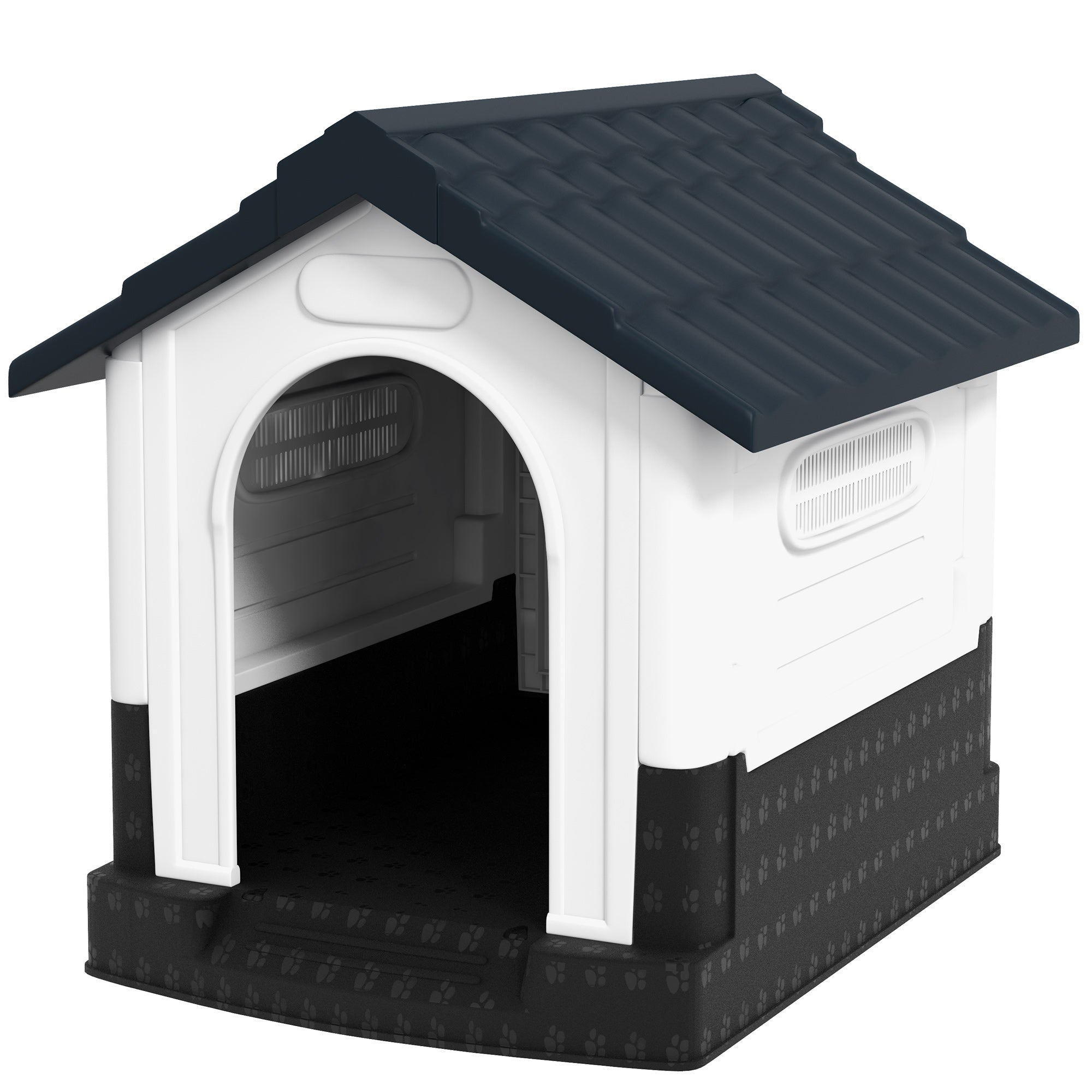 Dog Kennel for Outside, Plastic Dog House, Water-Resistant Pet Shelter with Windows, for Garden Patio, Miniature and Small Dogs, 80 x 69 x 76cm - Grey