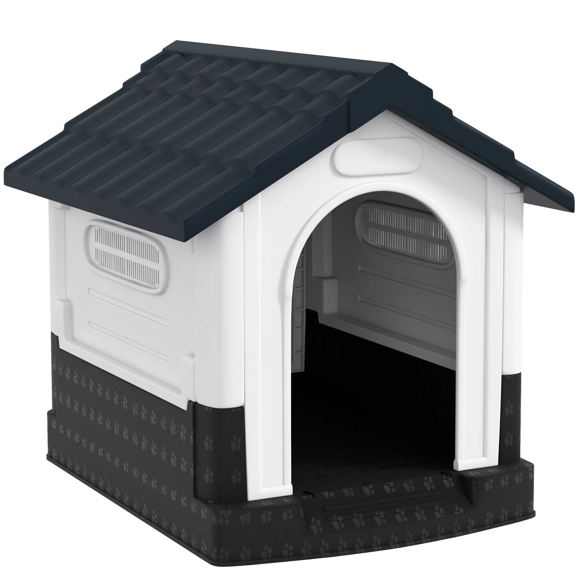 Dog Kennel for Outside, Plastic Dog House, Water-Resistant Pet Shelter with Windows, for Garden Patio, Miniature and Small Dogs, 80 x 69 x 76cm - Grey