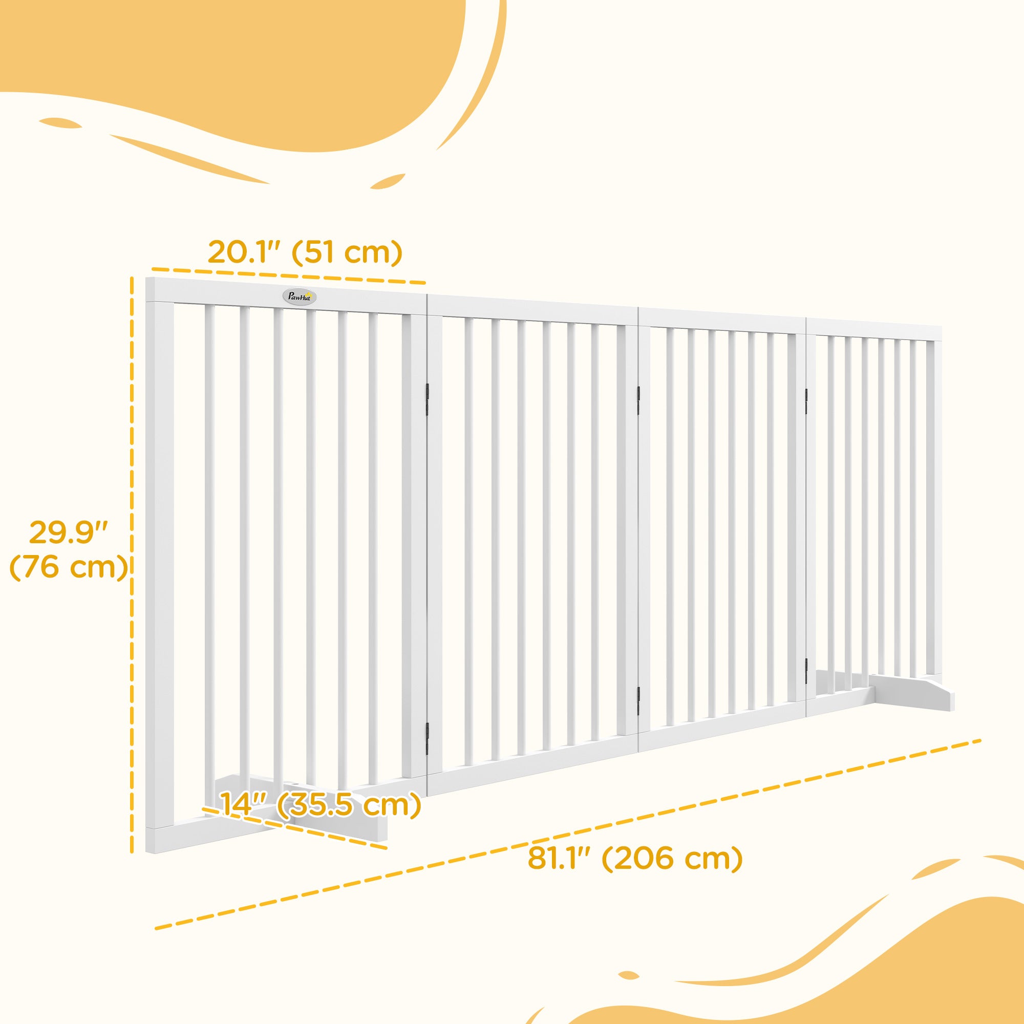 Free Standing Pet Gate, Foldable Dog Gates with 2 Support Feet, 4 Panels for Doorway Stairs, 30" High Wooden Pet Fence for Small Medium Dogs, Indoor Use, White