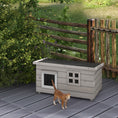 Load image into Gallery viewer, Outdoor Wooden Cat House, Elevated Cat Shelter Kennel, Pet Play House with Openable Top, Asphalt Roof, Window, 87 x 52 x 44 cm, Grey
