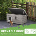 Load image into Gallery viewer, Outdoor Wooden Cat House, Elevated Cat Shelter Kennel, Pet Play House with Openable Top, Asphalt Roof, Window, 87 x 52 x 44 cm, Grey
