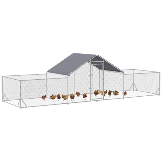 Large Chicken Coop Metal Chicken Run for Chickens with Waterproof and Anti-UV Cover, Spire Shaped Walk in Fence Cage Hen House for Outdoor and Yard Farm Use, 1" Dia, 23' x 6.6' x 6.4'