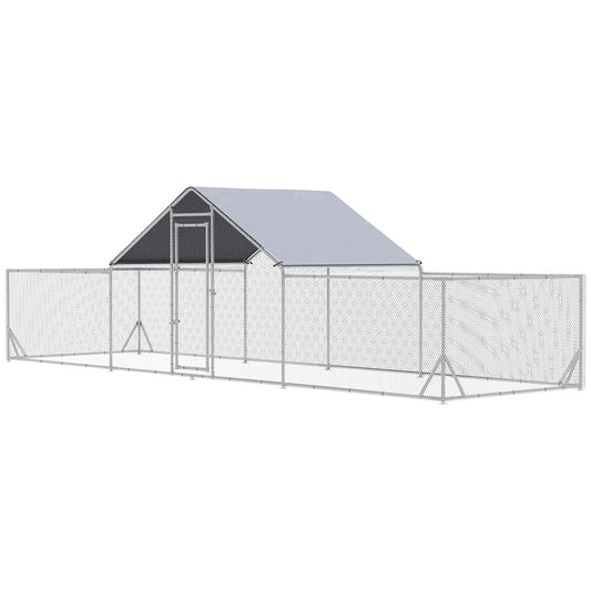 Large Chicken Coop Metal Chicken Run for Chickens with Waterproof and Anti-UV Cover, Spire Shaped Walk in Fence Cage Hen House for Outdoor and Yard Farm Use, 1" Dia, 23' x 6.6' x 6.4'
