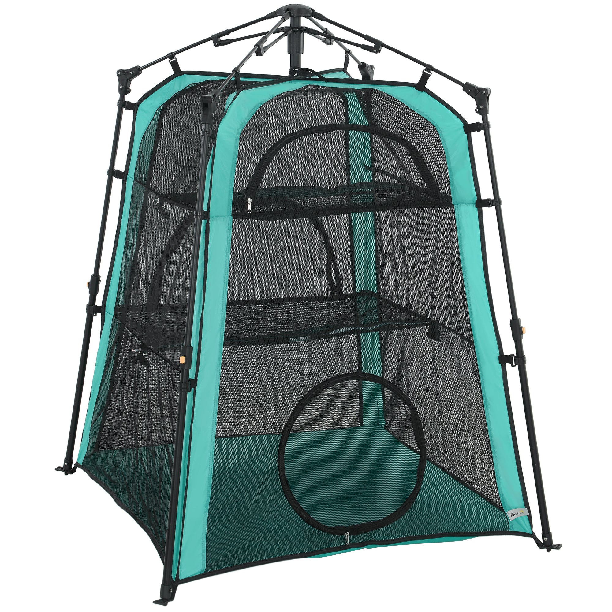 Cat Tent, 3-Tier Portable Pet Tent for Indoor Outdoor, Cat House with Multi-Door, Carry Bag, Breathable Mesh for Security & Ventilation, Sun Protection, Green