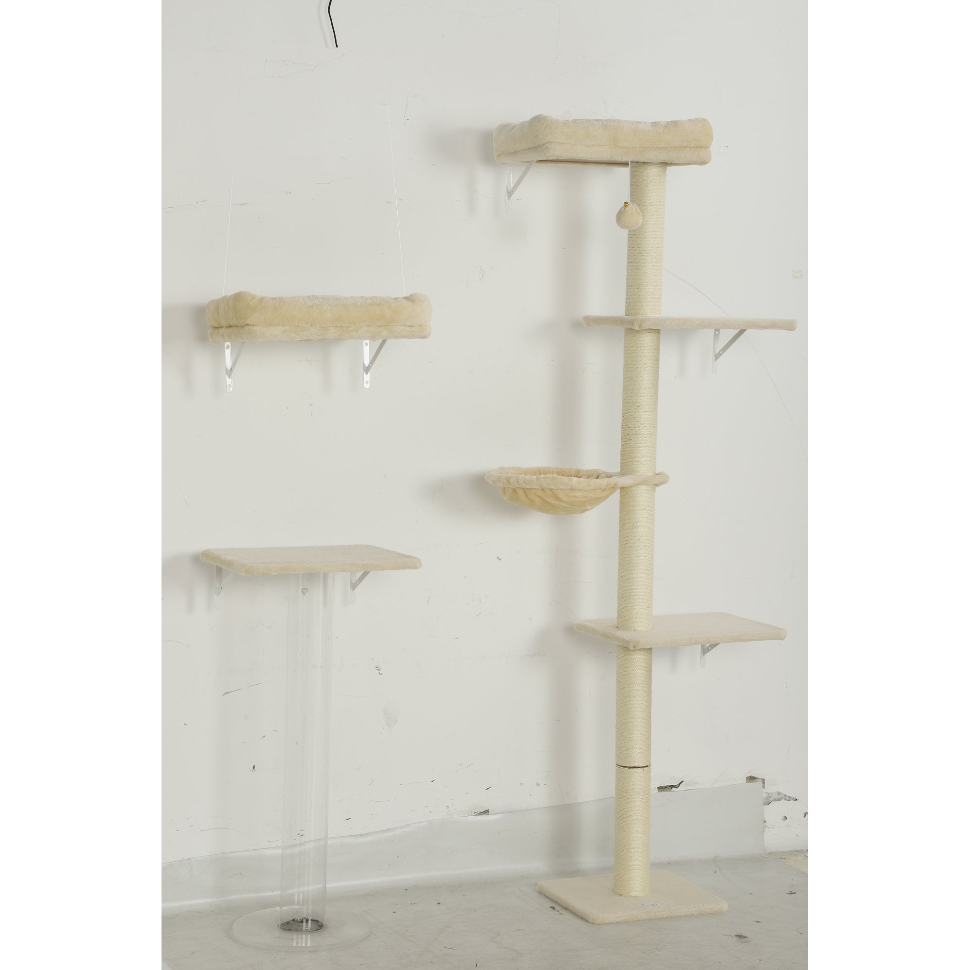 Cat Wall Shelves, 3-in-1 Cat Wall Furniture Set with Scratching Post, Beds, Platforms, Hammock, Space-Saving Kitten Climber for Indoor Kittens Climbing Sleeping, Beige