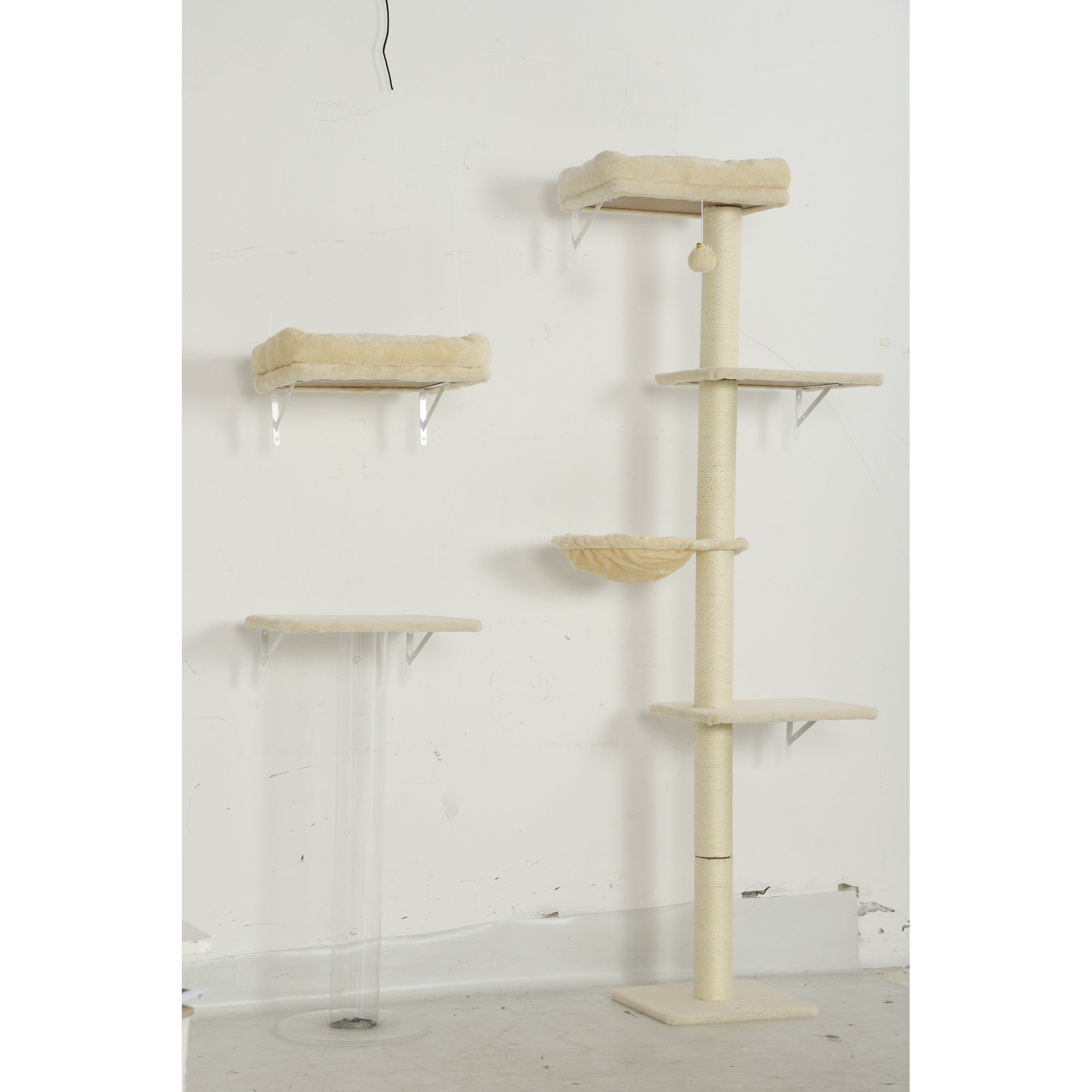 Cat Wall Shelves, 3-in-1 Cat Wall Furniture Set with Scratching Post, Beds, Platforms, Hammock, Space-Saving Kitten Climber for Indoor Kittens Climbing Sleeping, Beige