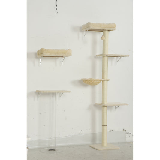 Cat Wall Shelves, 3-in-1 Cat Wall Furniture Set with Scratching Post, Beds, Platforms, Hammock, Space-Saving Kitten Climber for Indoor Kittens Climbing Sleeping, Beige