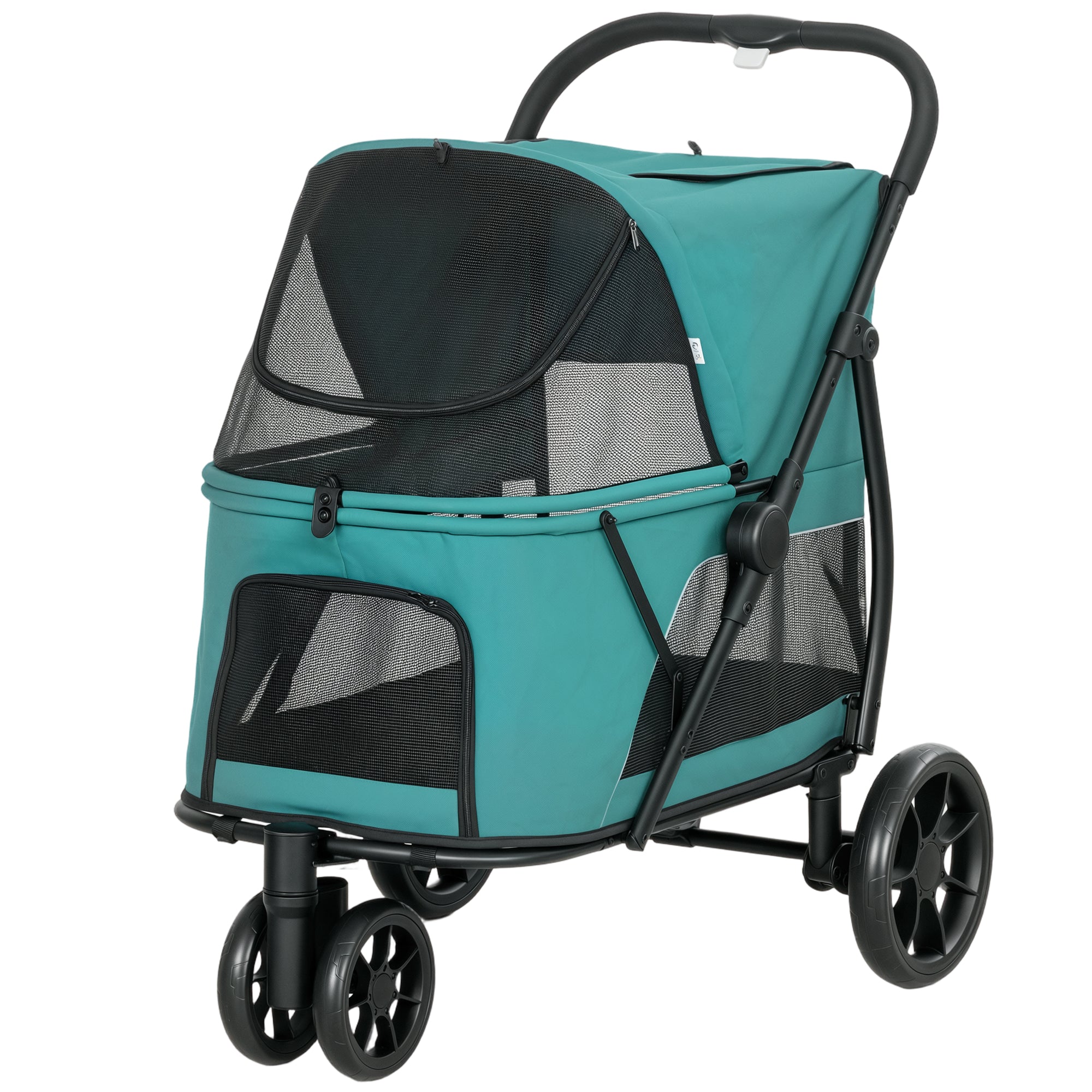 Dog Stroller, 3 Wheels Pet Stroller with Dual Entry, Easy One-Click Quick Fold, Mesh Windows, Washable Cushion, Pet Travel Buggy for Small and Medium Dogs and Cats, Dark Green