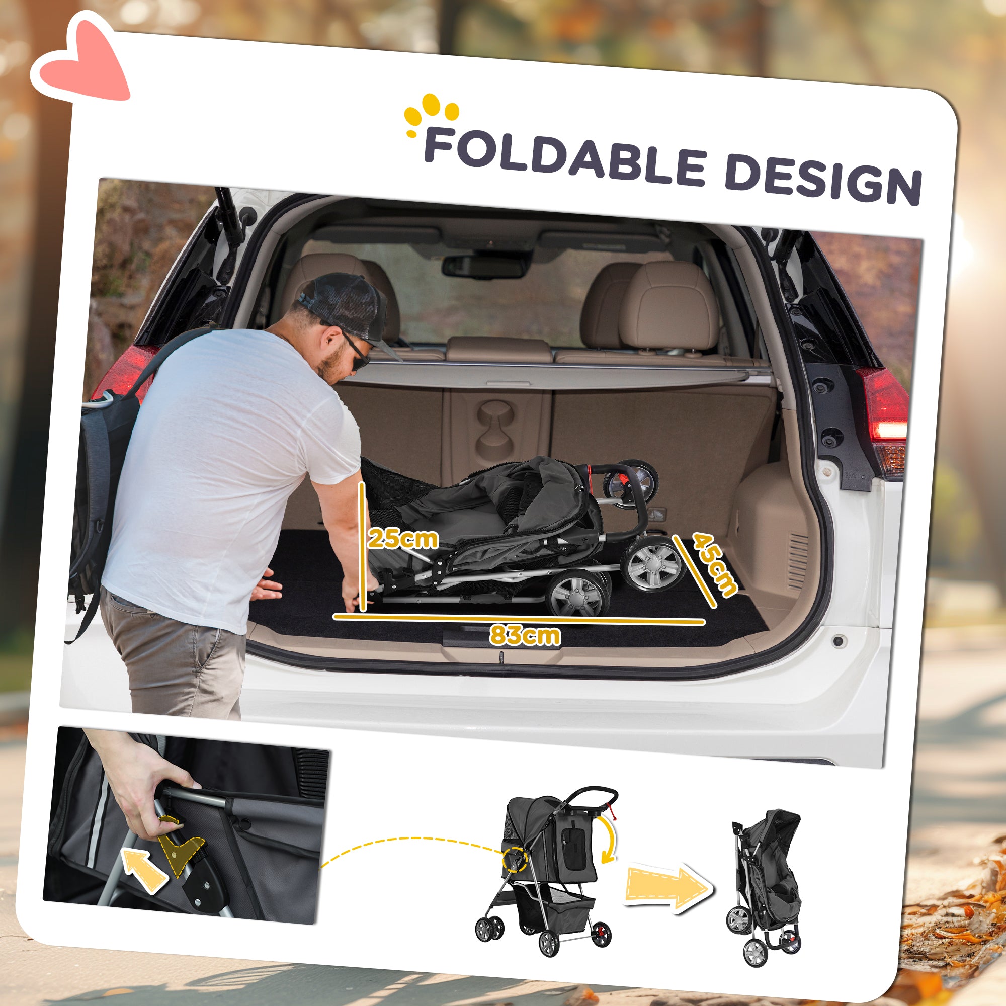 Pet Stroller for Small Miniature Dogs Cats Foldable Travel Carriage with Wheels Zipper Entry Cup Holder Storage Basket Grey